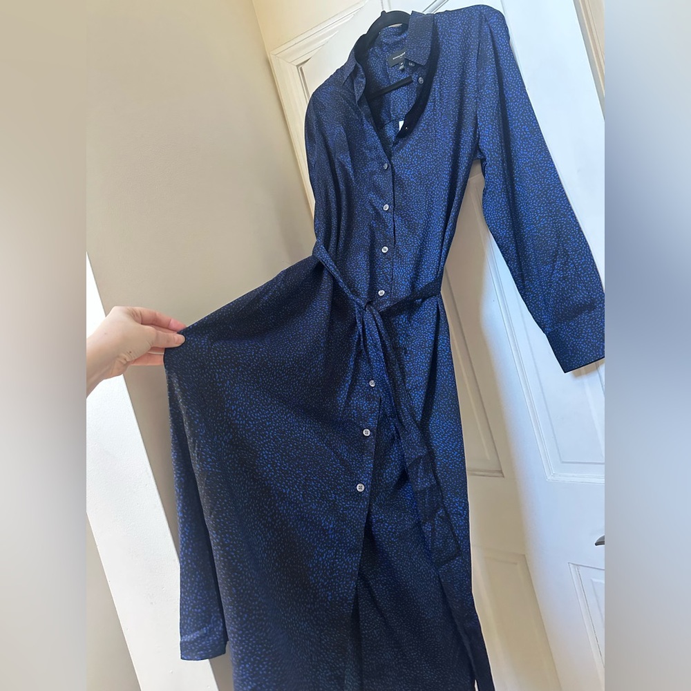 NWT Banana Republic Dark Blue Silky Long Sleeve Button Down Dress